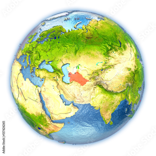 Turkmenistan on isolated globe