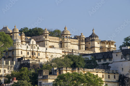 Beautiful landscape of the city on water in India Udaipur 