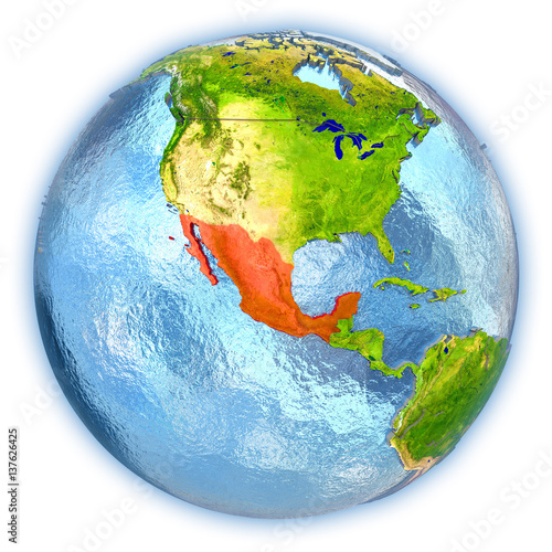 Mexico on isolated globe