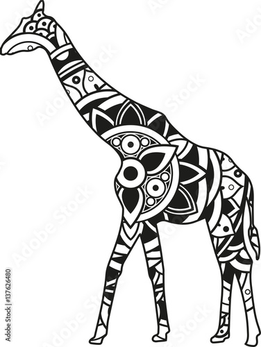 Vector illustration of a mandala giraffe silhouette