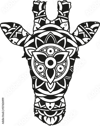 Vector illustration of a mandala giraffe head silhouette