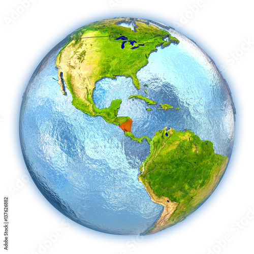 Nicaragua on isolated globe