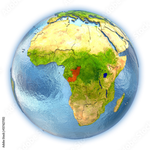 Congo on isolated globe