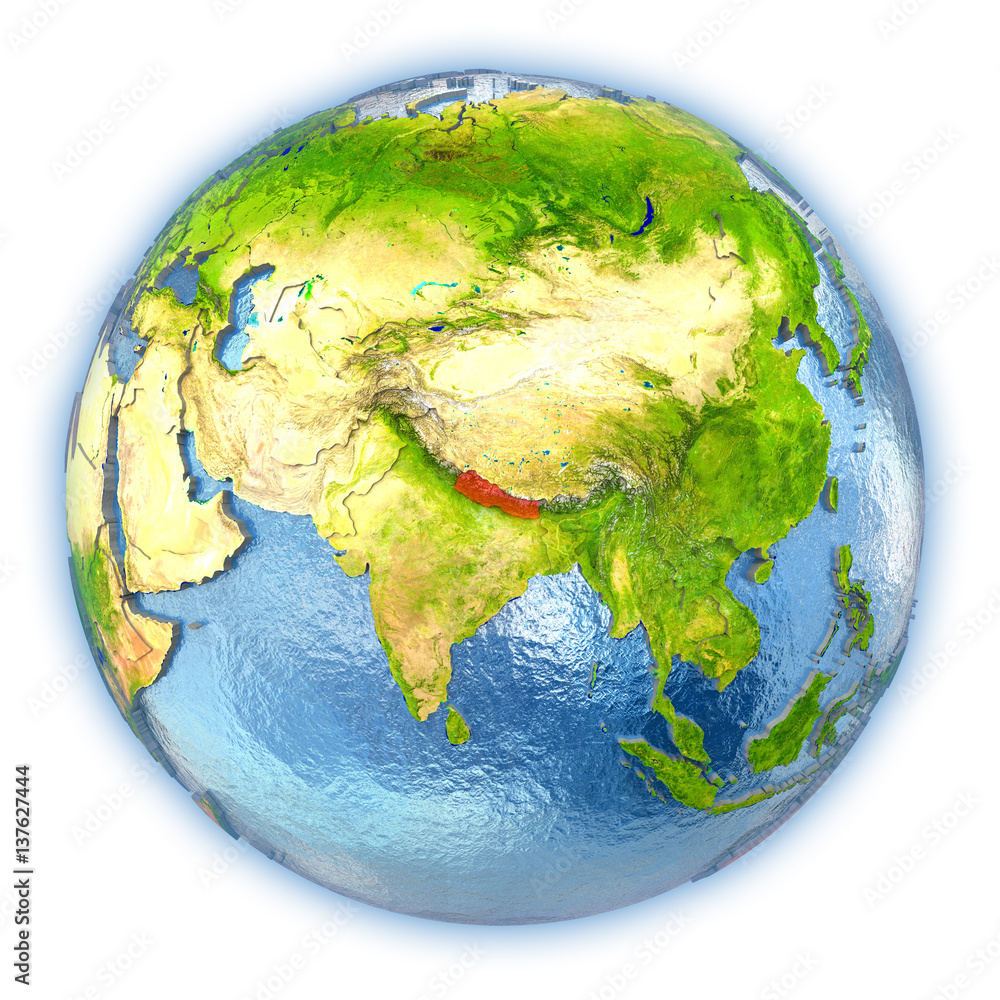 Nepal on isolated globe Nepal on isolated globe