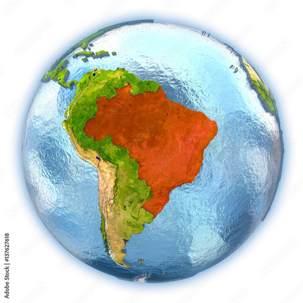 Brazil on isolated globe Brazil on isolated globe