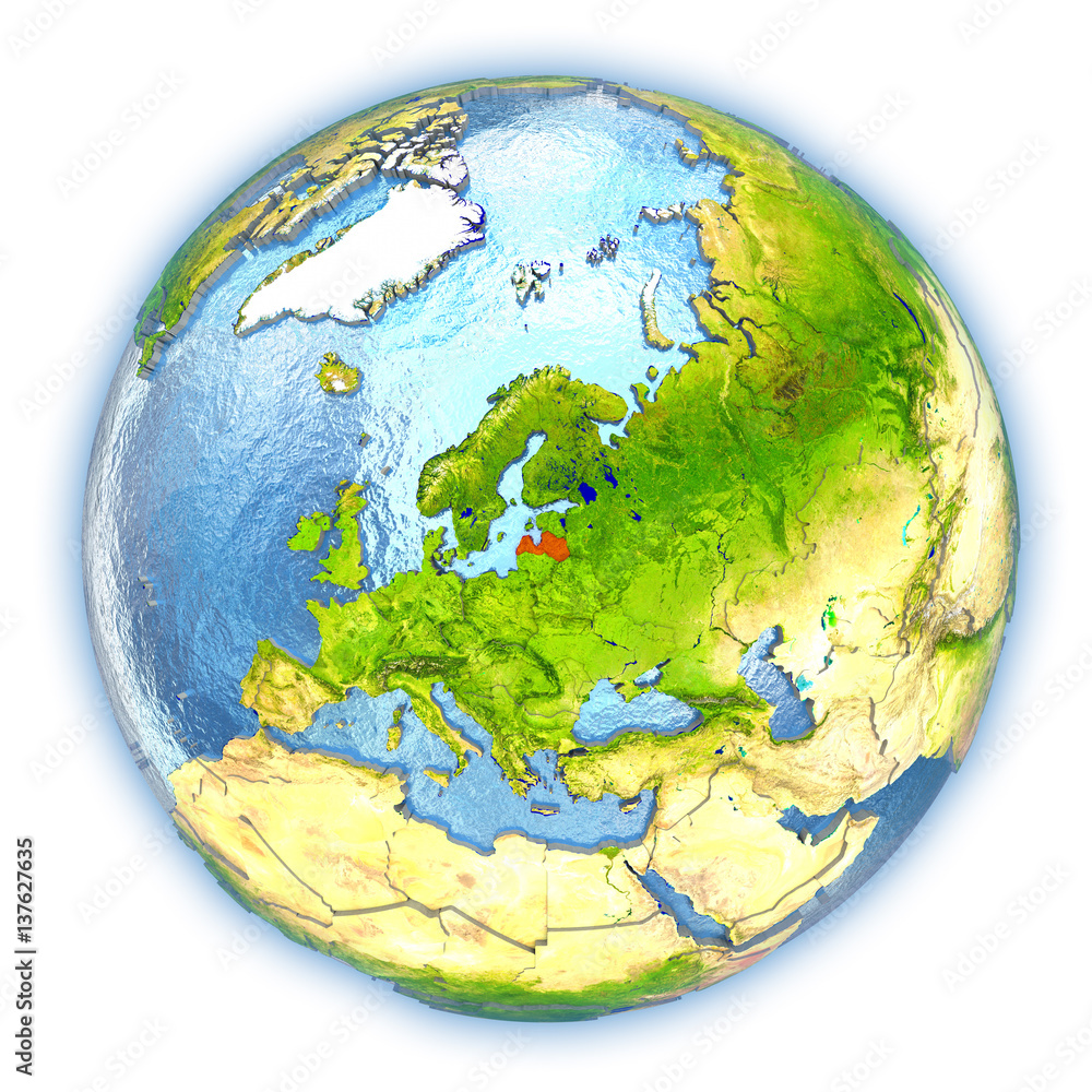 Latvia on isolated globe