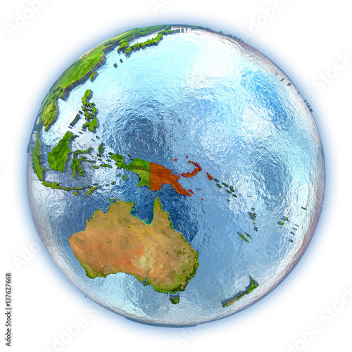 Papua New Guinea on isolated globe