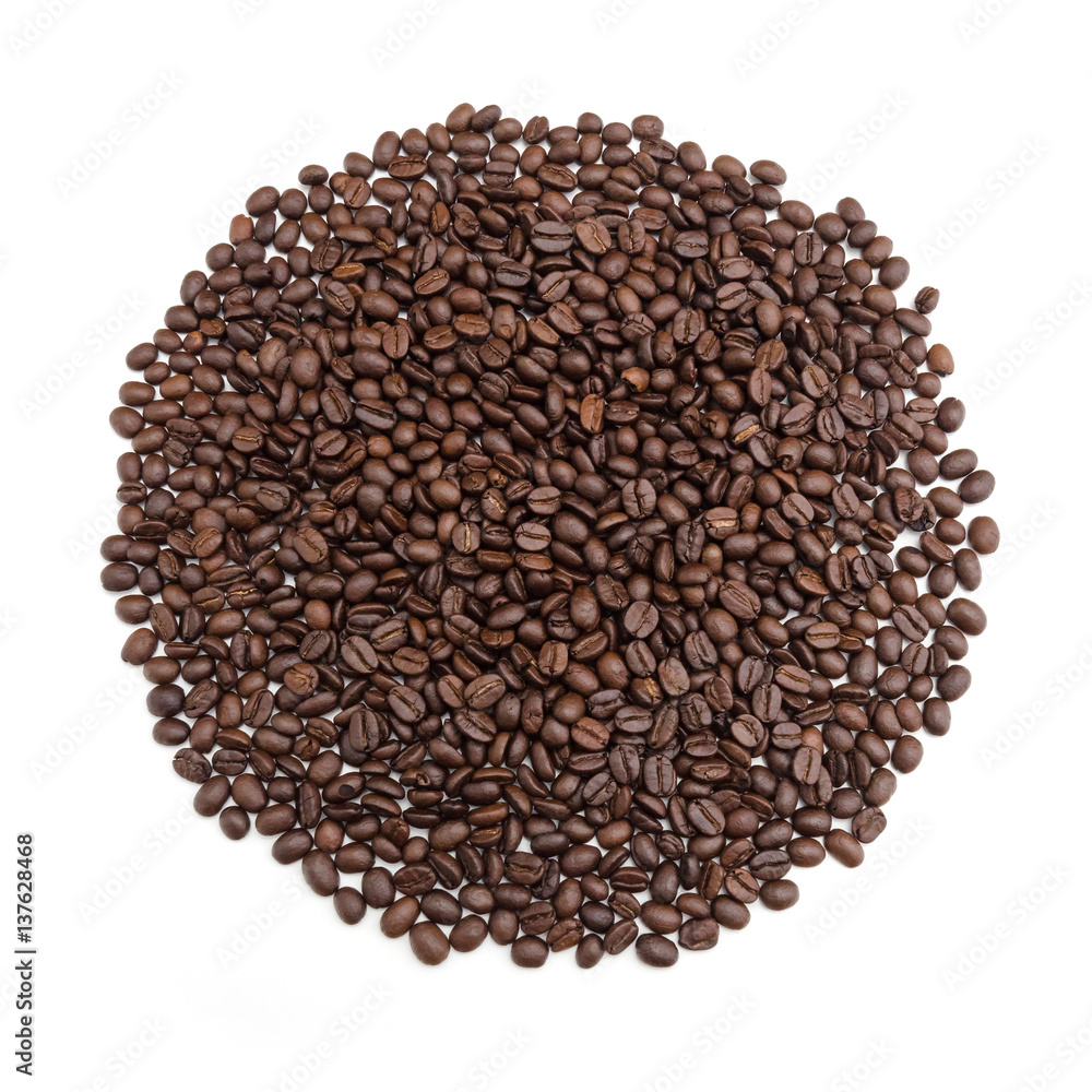 Roasted coffee beans on white. Roasted coffee beans on white.