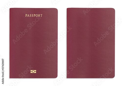 Red passport background on white background with clipping path. photo