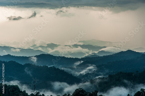 Fototapeta Naklejka Na Ścianę i Meble -  Misty summer mountain hills landscape