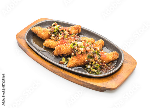 fried fish stick with spicy sauce