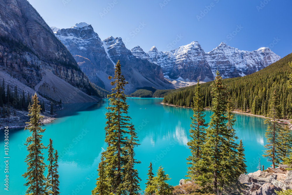 Crown Jewel of the Canadian Rockies, Moraine Lake in Banff National ...