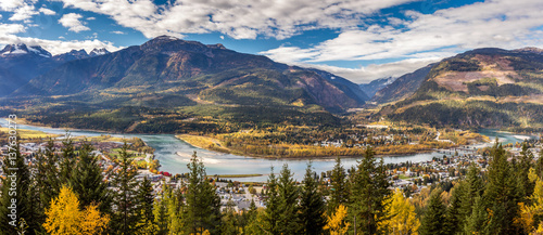 Panoramic view of the town of Revelstoke in Autumn, British Columbia, Canada photo