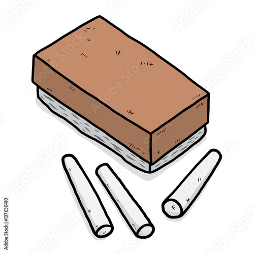 chalks with cleaning brush / cartoon vector and illustration, hand drawn style, isolated on white background.