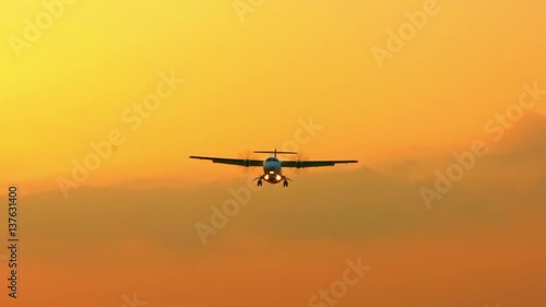 Wallpaper Mural Slow motion Plane fly in sunset sky. A Commercial Passenger Aircraft Across Flying Over Head. Jet Airplane Take Off Landing Or Parking At national Airport. Slow-motion at a rate of 120 fps-Dan Torontodigital.ca