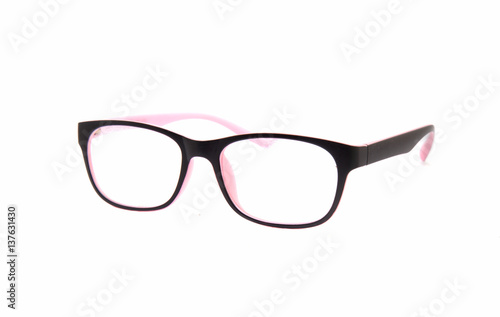 Black and pink eye glasses isolated on white background.