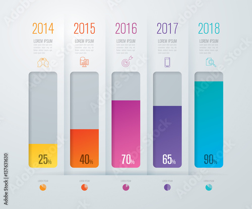 Graph infographics design vector and business icons with 5 options.