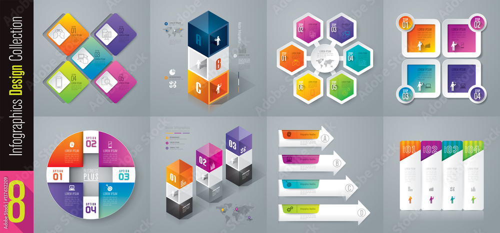 Infographics design vector and business icons 3, 4, 5, 6 options.