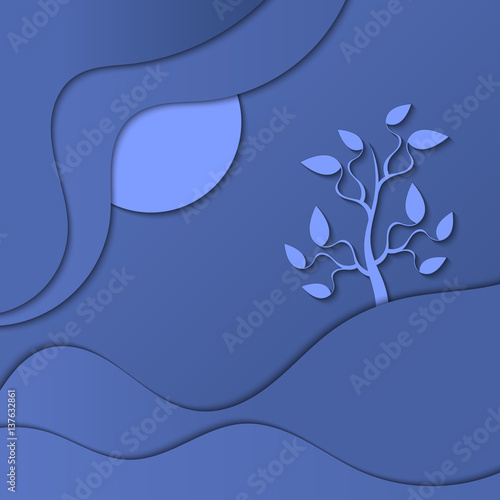Abstract tree on a blue background with shadow.  © flexelf