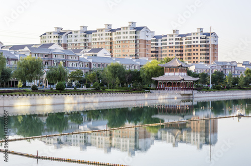 Traditional chinese architecture water reflection