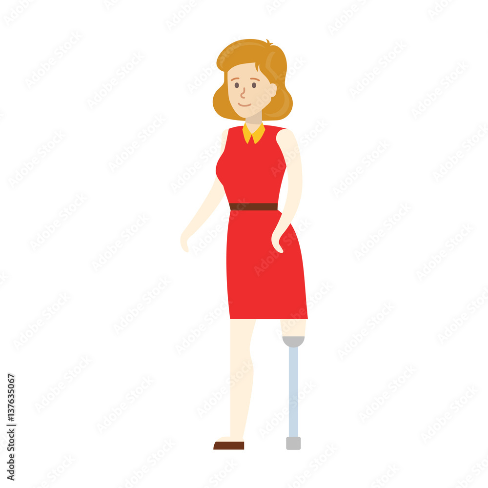 Isolated disabled woman on white background. One-legged young woman with prostheses. Isolated disabled woman on white background. One-legged young woman with prostheses.