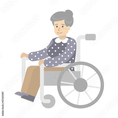 Isolated disabled woman on white background. Old woman in wheelchair.