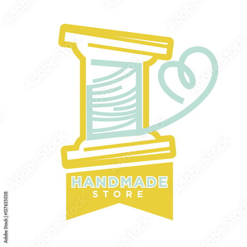 Sewing graphic thread spool isolated logo emblem on white