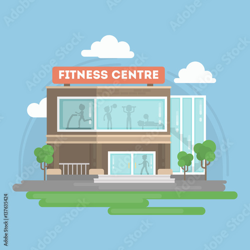 Isolted fitness center outdoors with trees, sky and clouds.