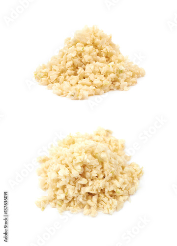Pile of minced garlic isolated