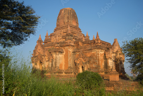 Ancient Buddhist temple in the morning sun. Bagan  Myanmar