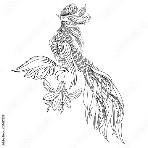 Cute decorative bird vector illustration with flowers