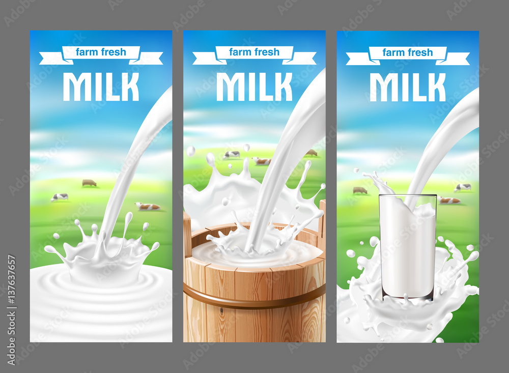 Vector illustration of a set of labels for milk and dairy Stock Vector ...
