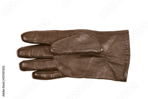 Sinlge brown leather glove isolated