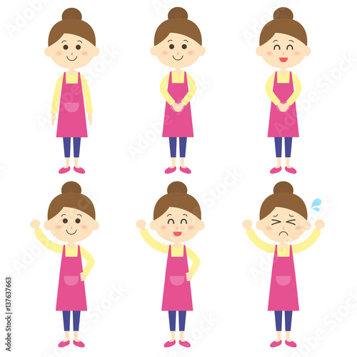 エプロン姿の女性のイラストセット