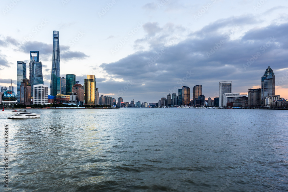 Fototapeta premium landmarks of Shanghai with Huangpu river in China.
