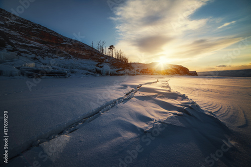 Baikal winter sunset near the island Ogoy © jenj_irk
