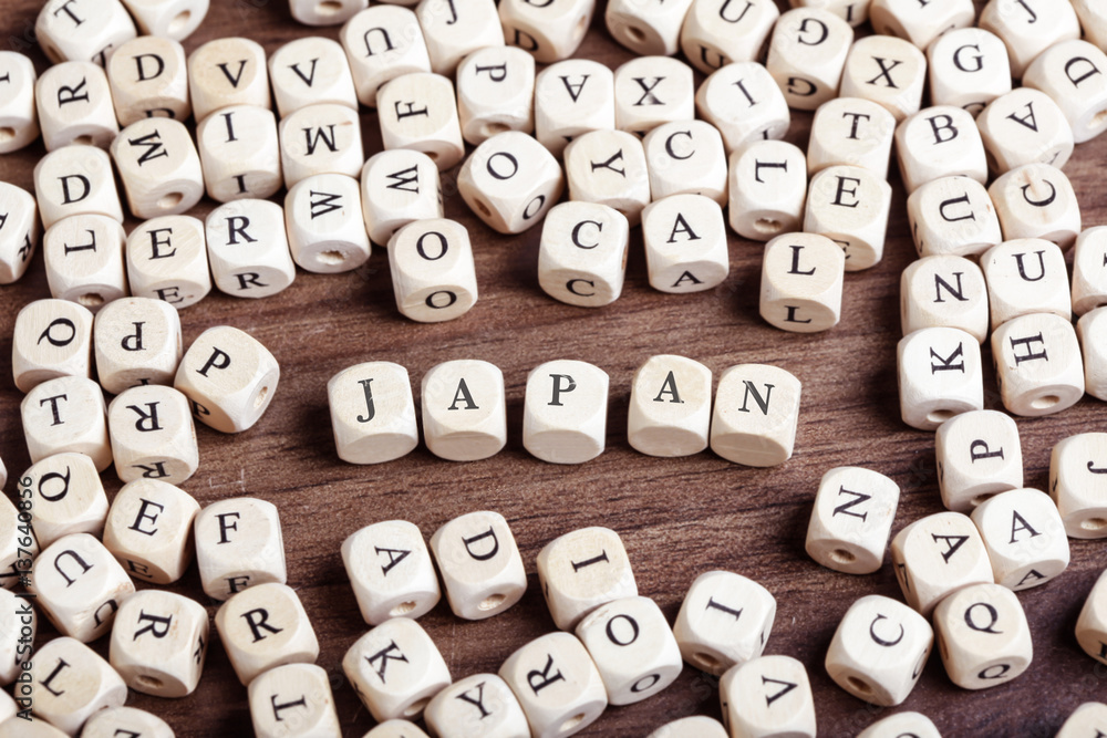 Japan, country name in letter dices Japan, country name in letter dices