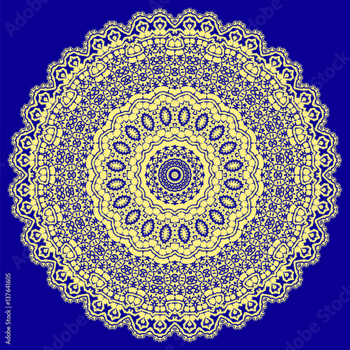 Yellow Ornamental Line Pattern. Oriental Geometric Ornament