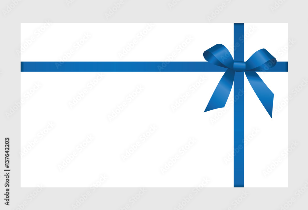 Gift Card With Blue Ribbon And A Bow on white background. Gift Voucher Template. Vector image. Gift Card With Blue Ribbon And A Bow on white background. Gift Voucher Template. Vector image.
