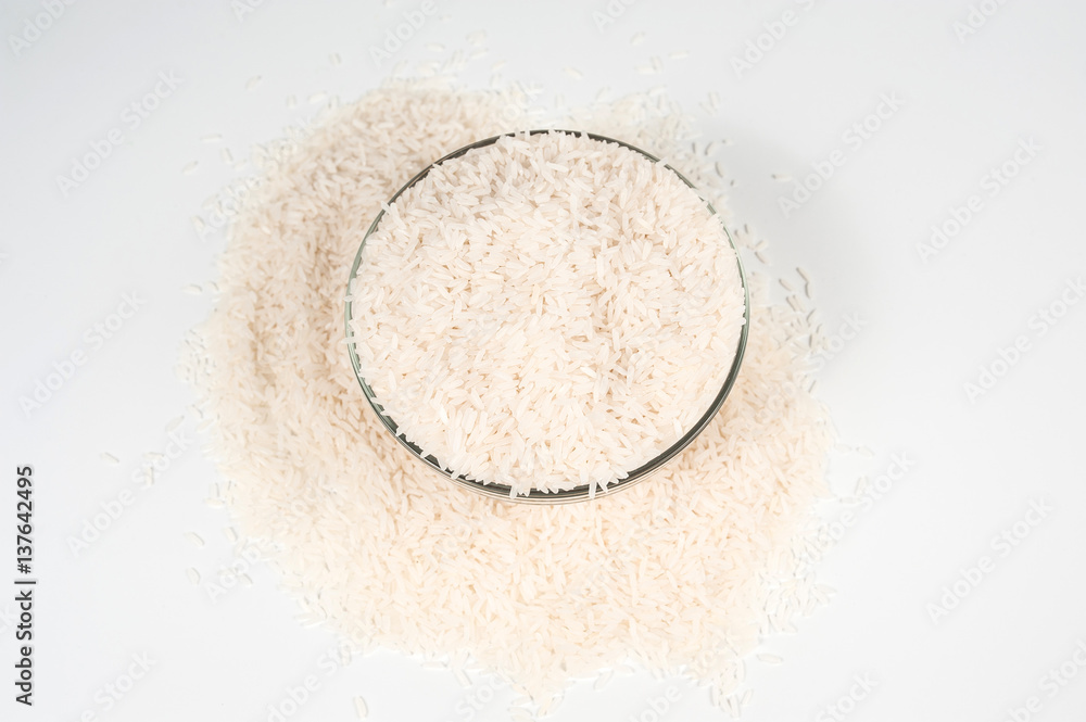 jasmine rice in a bowl. While background jasmine rice in a bowl. While background
