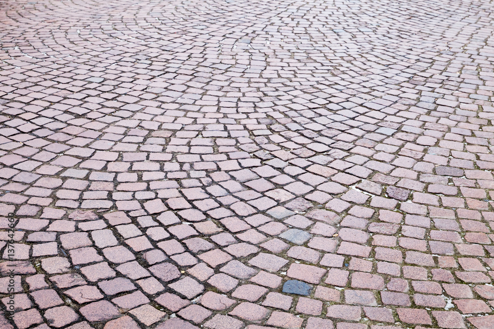 Granite cobblestone road pavement