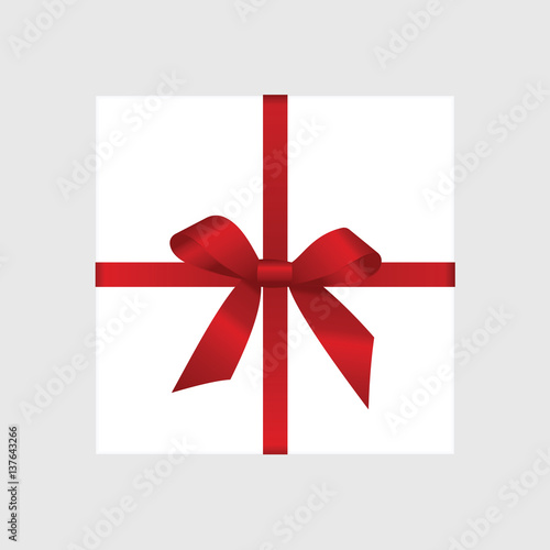Vector White Square Gift Box with Shiny Red Satin Bow