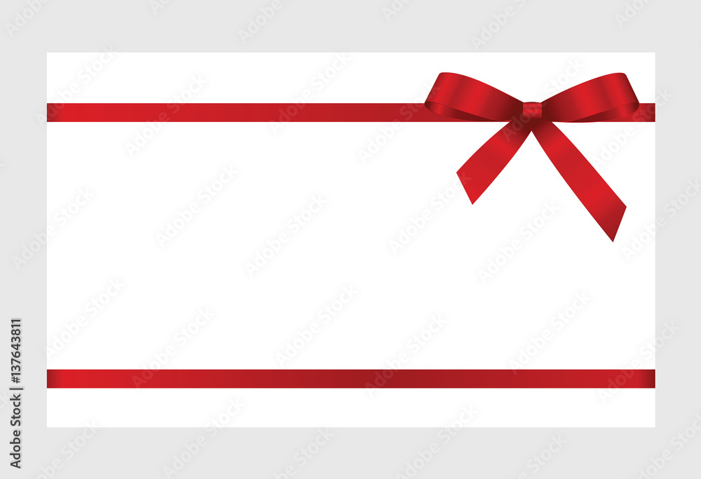 Gift Card With Red Ribbon And A Bow on white background. Gift Voucher Template. Vector image. Gift Card With Red Ribbon And A Bow on white background. Gift Voucher Template. Vector image.