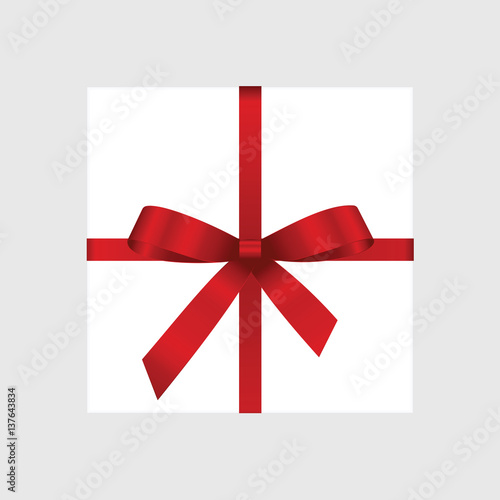 Vector White Square Gift Box with Shiny Red Satin Bow