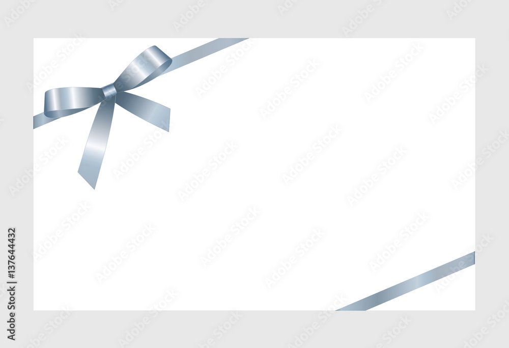Gift Card With Blue Ribbon And A Bow on white background.  Gift Voucher Template.  Vector image.