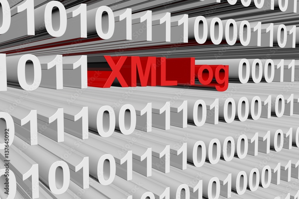xml log in the form of binary code, 3D illustration