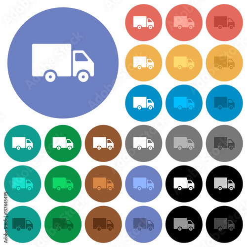 Delivery truck round flat multi colored icons