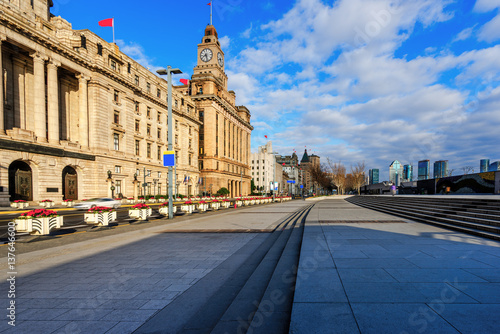 square front of vintage architectures in Shanghai financial district.