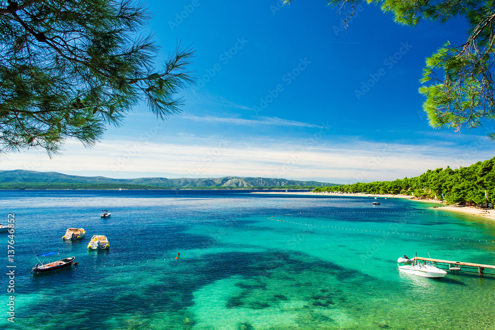 Fototapeta premium Beautiful sea view with beach Zlatni Rat or Golden Cape