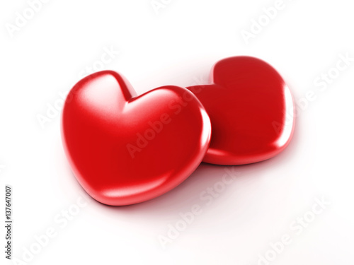Red hearts isolated on white background.